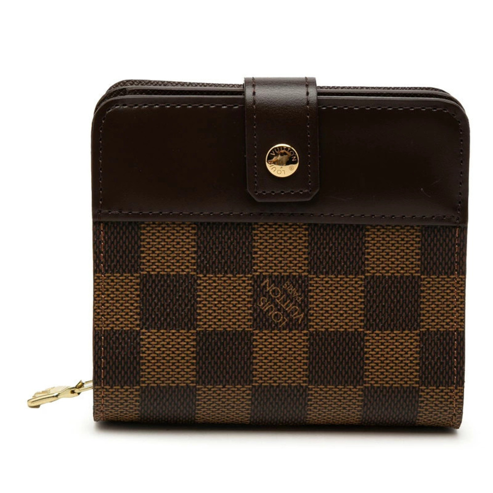Louis Vuitton Damier Compact Zip Bi fold Wallet Ebene Brown Leather